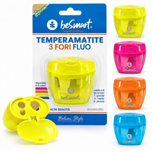 Temperamatite 3 fori 4 colori fluo in blister Be Smart