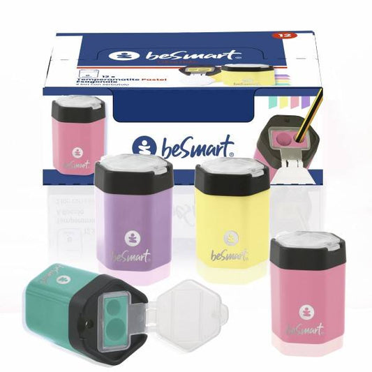 Temperino exagon 2 fori in box da 12 pezzi, 4 colori pastel Be Smart