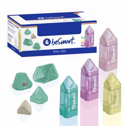 Pencil sharpener with eraser in 24-piece box 4 pastel colors Be Smart