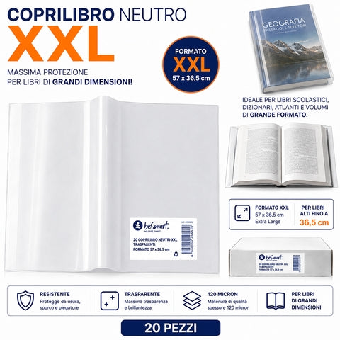 Cf 20 pezzi coprilibri XXL neutri 57x36.5 cm 120mic con adesivo laterale Be Smart