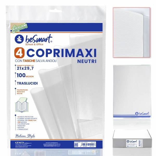 Set 4 pezzi coprimaxi neutri 42.8x30.6 cm 100mic con tasche salva angoli Be Smart