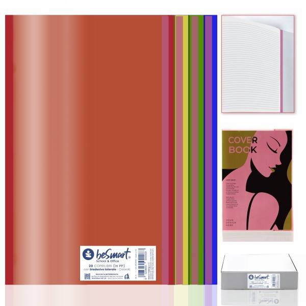 Cf 20 coprilibri colorati 50x32 cm 100mic con adesivo laterale Be Smart