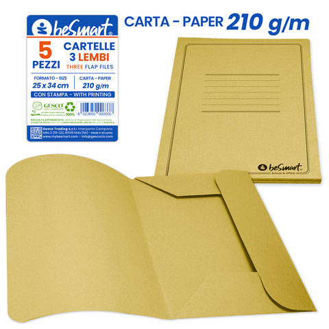 Conf 5 cartelline manilla 3 lembi gialla Be Smart