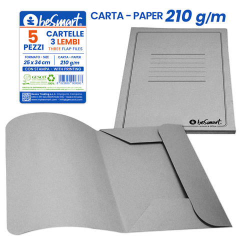 Conf 5 cartelline manilla 3 lembi grigia Be Smart