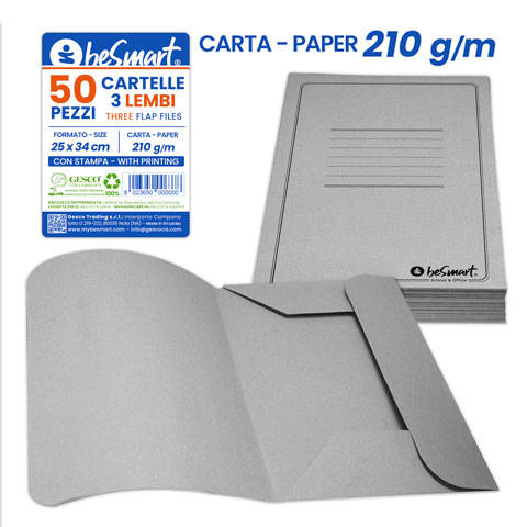 Cartelle 3 lembi 210 gr cf.50 pezzi grigio Be Smart