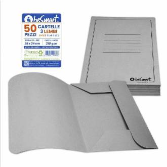 CARTELLE 3 LEMBI 210gr CF.50pz GRIGIO BE SMART - BeSmart School & Office