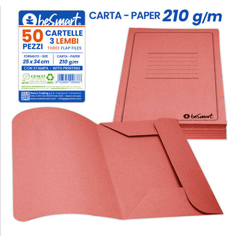 Cartelle 3 lembi 210 gr cf.50 pezzi rossa Be Smart