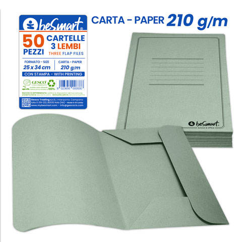 Cartelle 3 lembi 210 gr cf.50 pezzi verde Be Smart