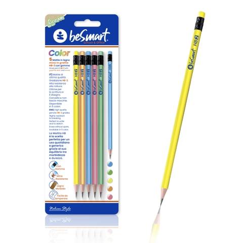 Colored pencils with eraser in blister pack of 5 Be Smart