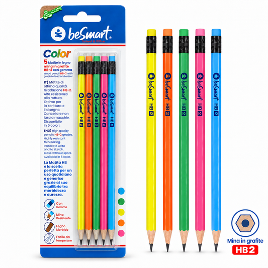 Matite color con gomma in blister da 5 Be Smart