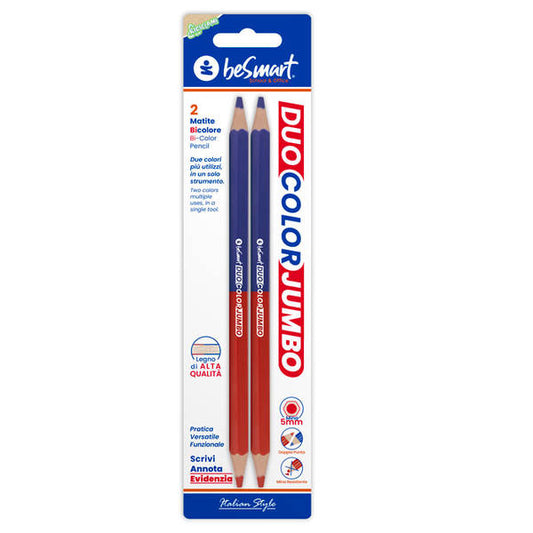Matita duocolor jumbo 5 mm blu-rossa in blister da 2 pezzi Be Smart