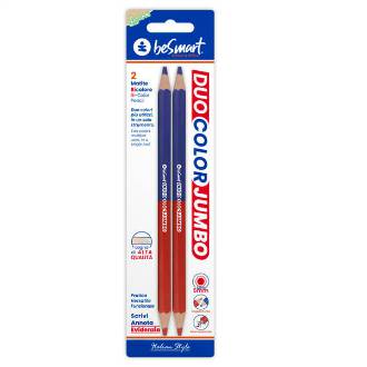 MATITA DUOCOLOR JUMBO 5mm BLU - ROSSA IN BLISTER DA 2 PZ BE SMART - BeSmart School & Office