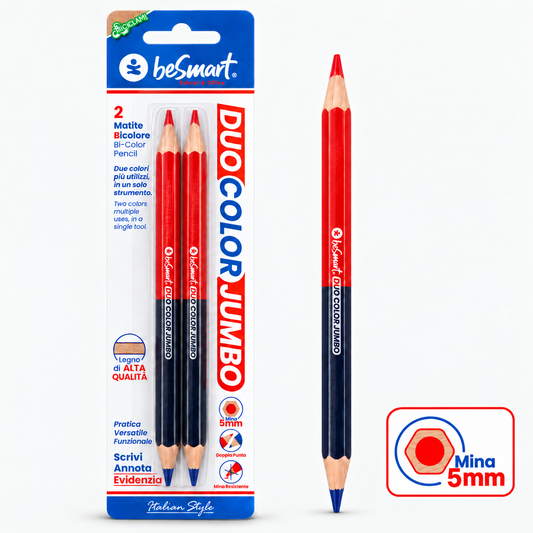 Matita duocolor jumbo 5 mm blu-rossa in blister da 2 pezzi Be Smart