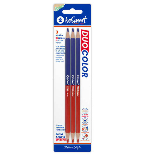 Matita duocolor blu-rossa in blister da 3 pezzi Be Smart