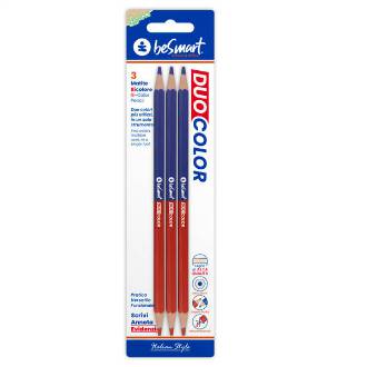 MATITA DUOCOLOR BLU - ROSSA IN BLISTER DA 3 PZ BE SMART - BeSmart School & Office
