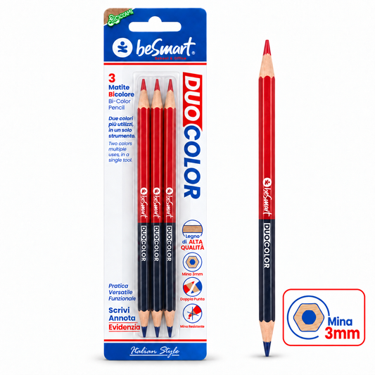 Matita duocolor blu-rossa in blister da 3 pezzi Be Smart