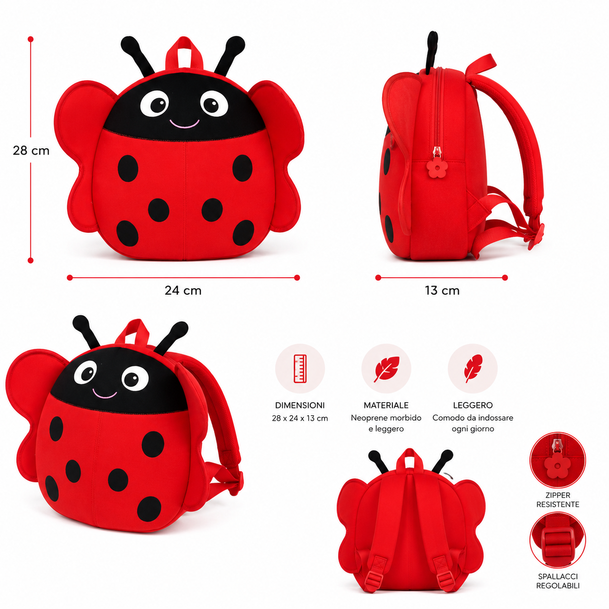 Zaino Asilo Coccinella BeSmart Kids in Neoprene 28x24x13 cm | Zainetto bambini per cartolerie