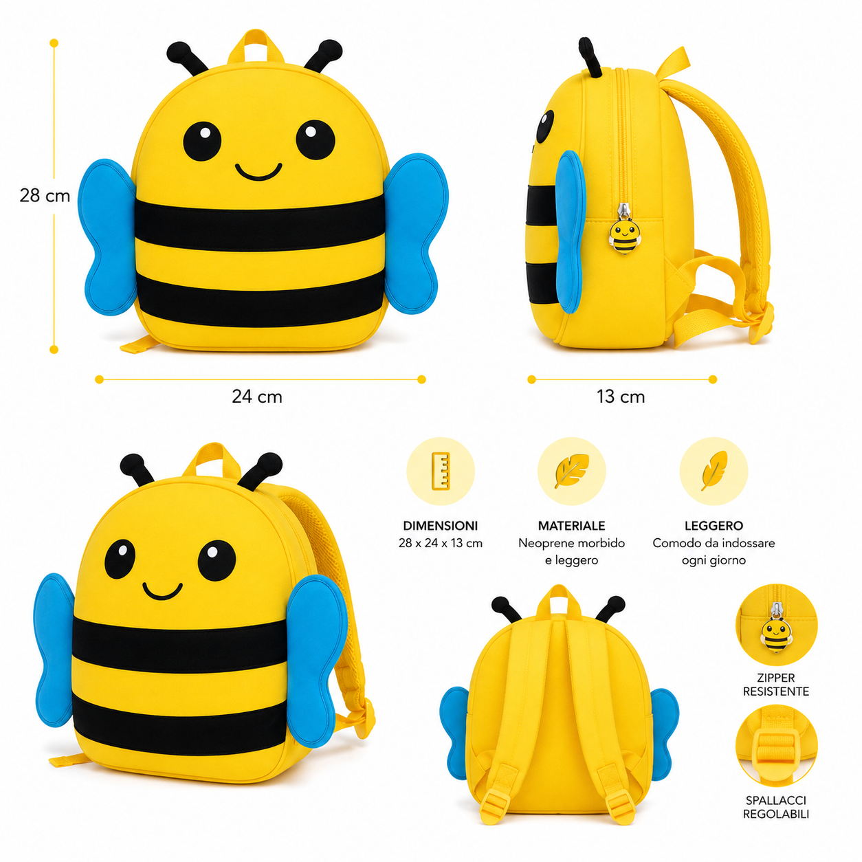 Zaino Asilo Ape BeSmart Kids in Neoprene 28x24x13 cm | Zainetto bambini per cartolerie