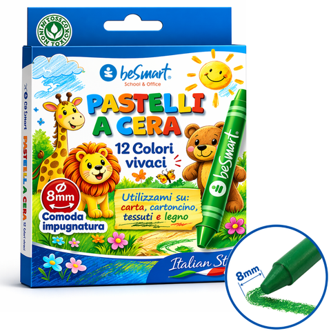 Box of 12 wax crayons ø 8 mm Be Smart