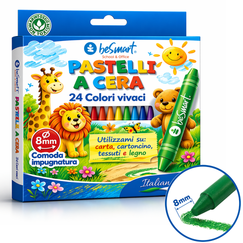 Box 24 wax crayons ø 8 mm Be Smart