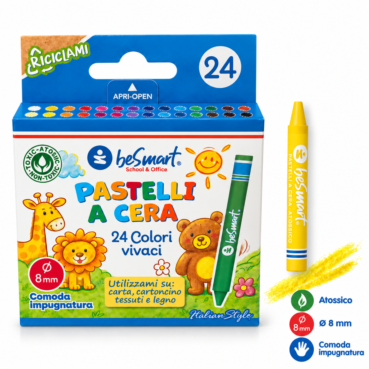 Box 24 pastelli a cera ø 8 mm Be Smart