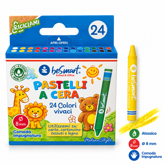 Box 24 pastelli a cera ø 8 mm Be Smart