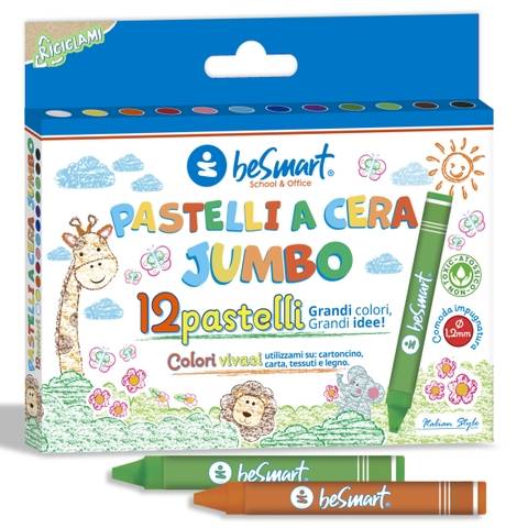 Box 12 pastelli a cera super jumbo ø 14 mm Be Smart