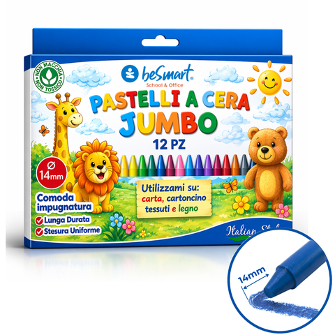 Box 12 super jumbo wax crayons ø 14 mm Be Smart