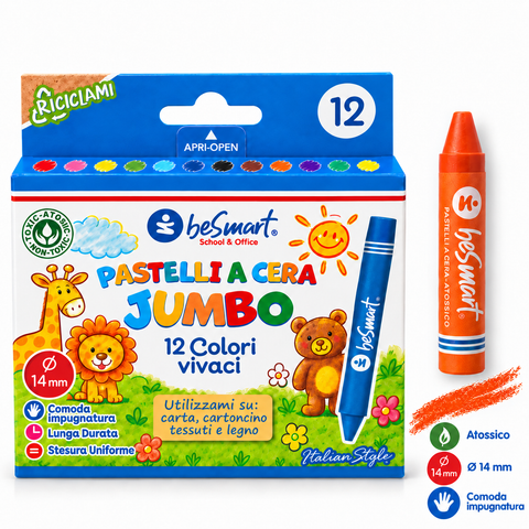 Box 12 pastelli a cera super jumbo ø 14 mm Be Smart