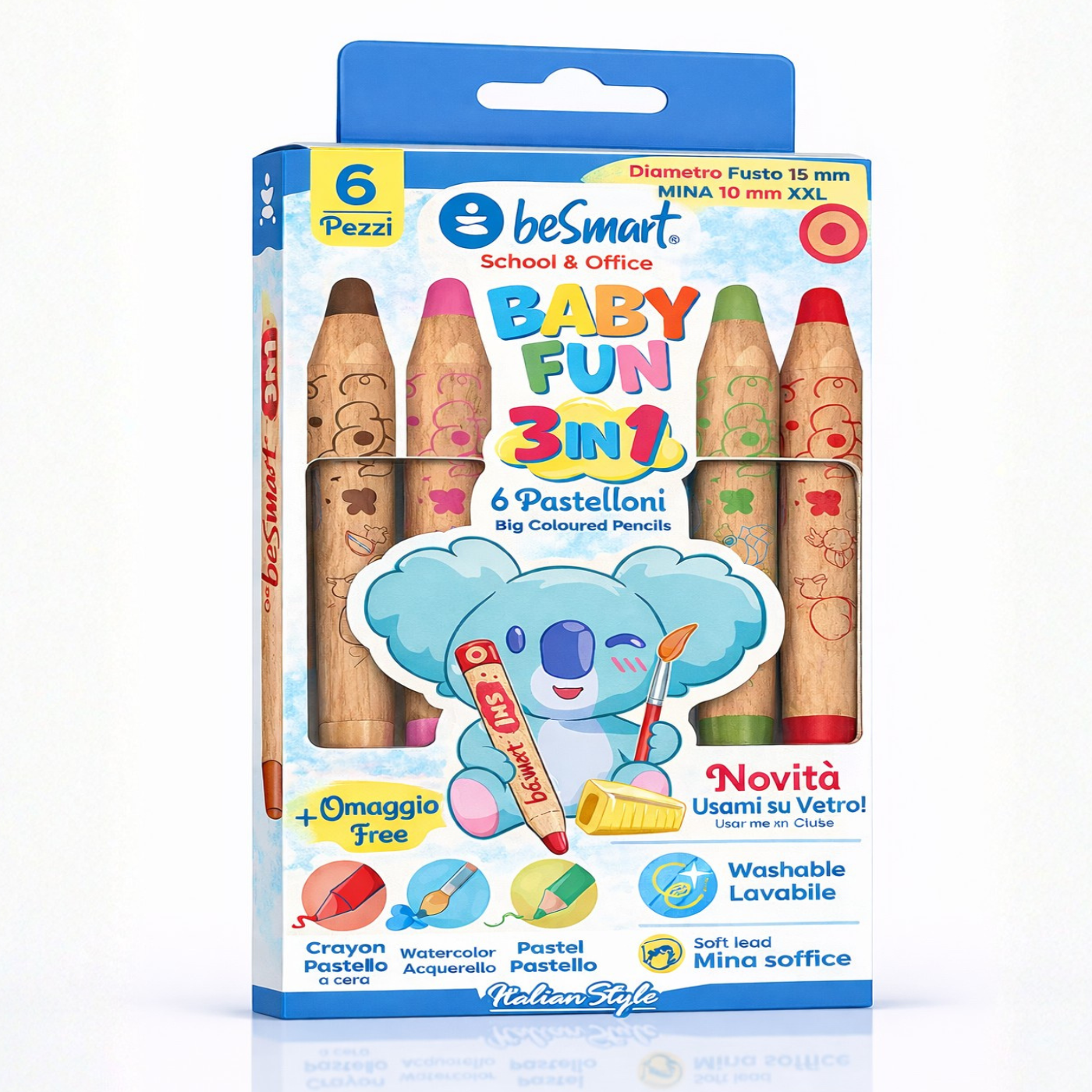 Box of 6 Be Smart 3-in-1 Baby Fun Crayons