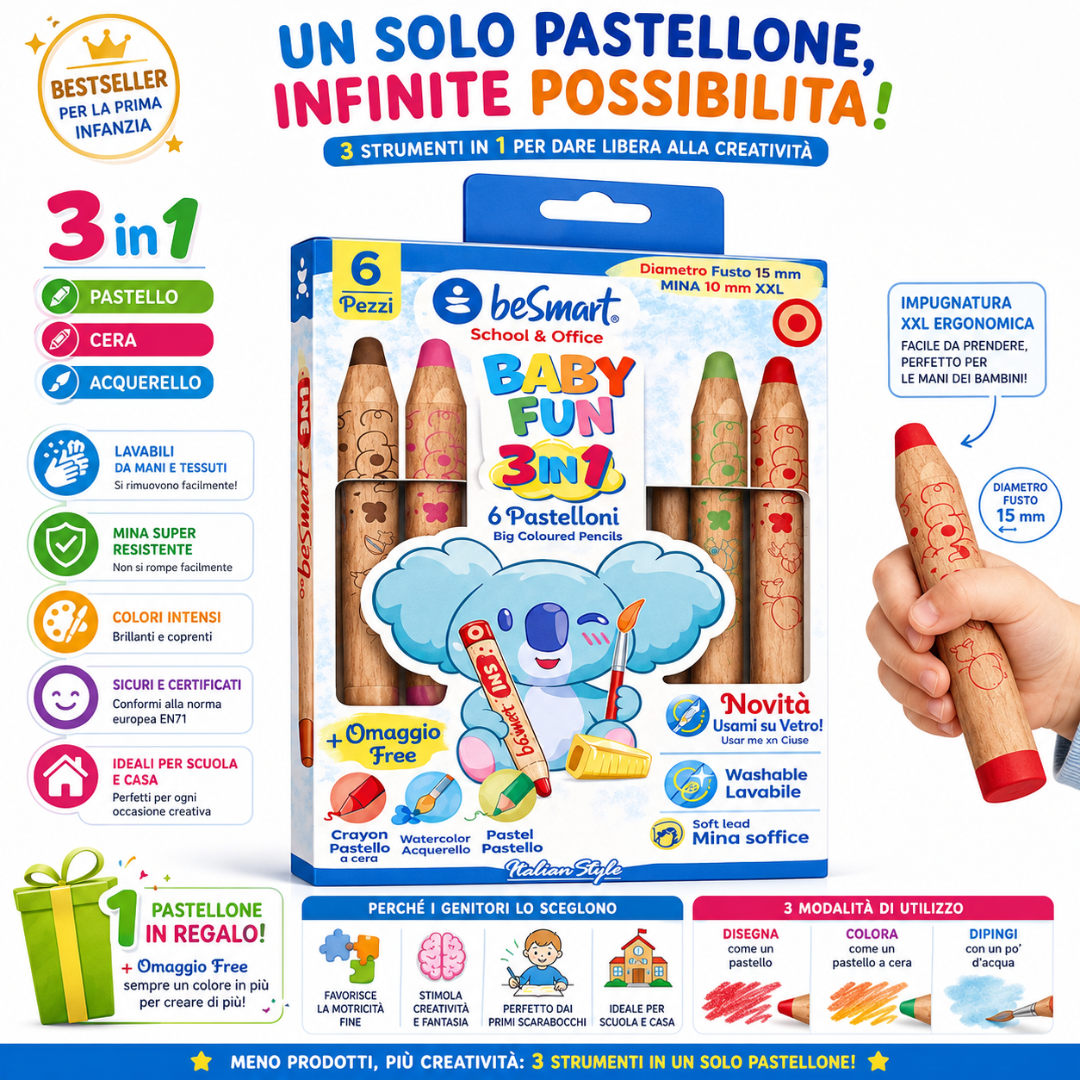 Box of 6 Be Smart 3-in-1 Baby Fun Crayons
