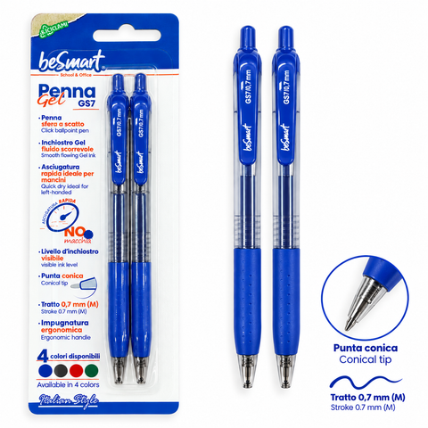 Blister de 2 canetas de gel azul GS7 - 0,7 mm Be Smart