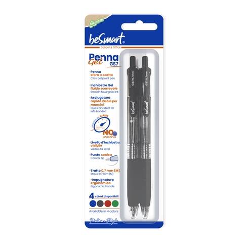 Blister 2 GS7 black gel pens - 0.7 mm Be Smart