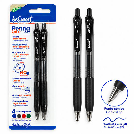 Blister 2 penne gel nera GS7 - 0.7 mm Be Smart