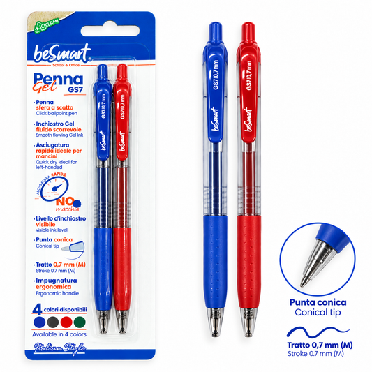 Blister 2 penne gel blu-rossa GS7 - 0.7 mm Be Smart