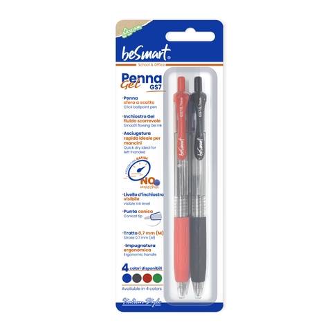 Blister 2 penne gel nera/rossa GS7 - 0.7 mm Be Smart