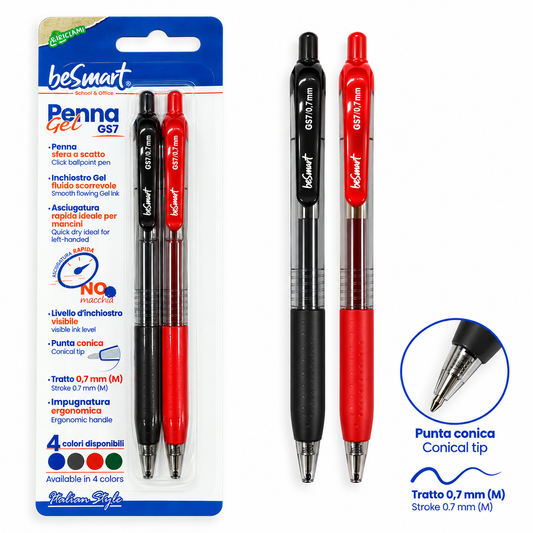 Blister 2 penne gel nera/rossa GS7 - 0.7 mm Be Smart