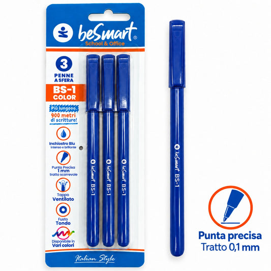 Penne BS1-color blu in blister da 3 pezzi Be Smart