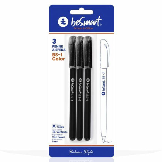 Penne BS1-color nera in blister da 3 pezzi Be Smart