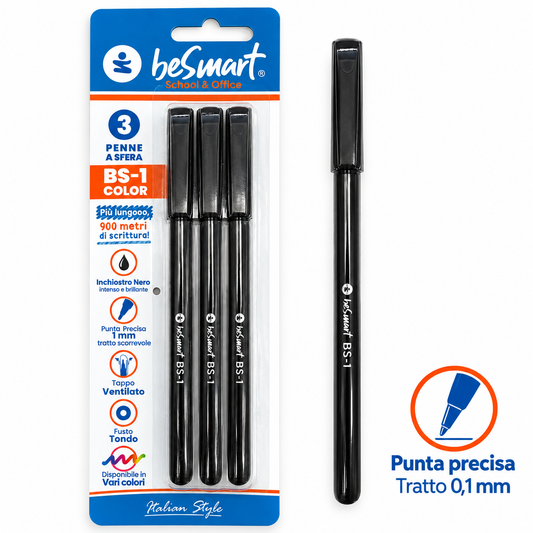 Penne BS1-color nera in blister da 3 pezzi Be Smart