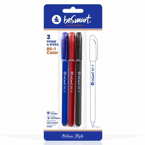 Penne BS1-color assortiti b/n/r in blister da 3 pezzi Be Smart
