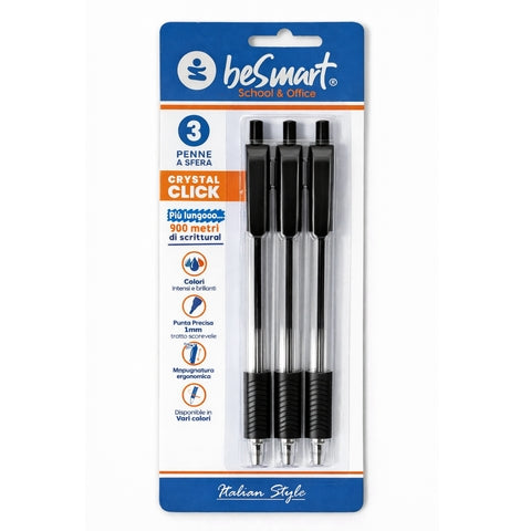 Blister 3 penne nere click crystal Be Smart