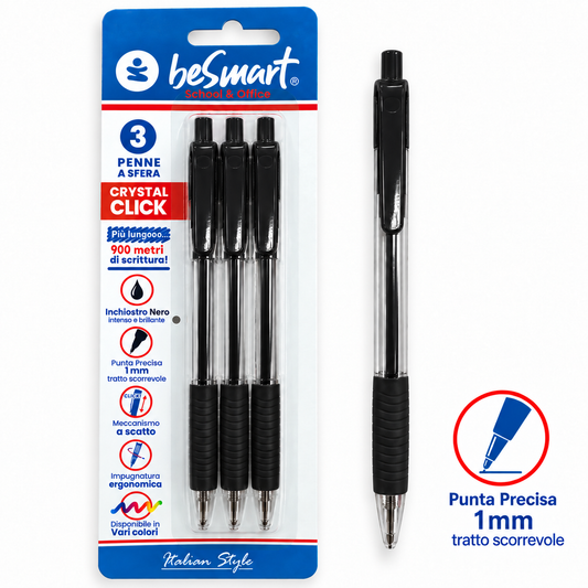 Blister 3 penne nere click crystal Be Smart