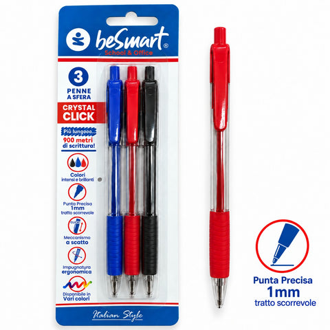 Blister 3 penne assortite click crystal Be Smart