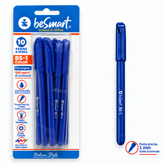 Penne BS1-color blu in blister da 10 pezzi Be Smart