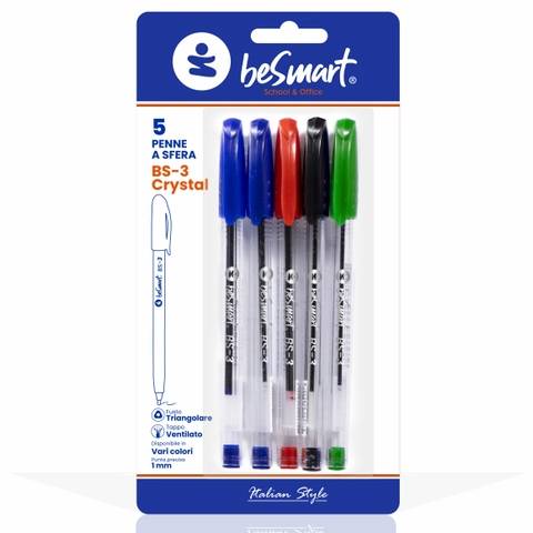 Penne BS1 color b/n/r/v in blister da 5 pezzi Be Smart