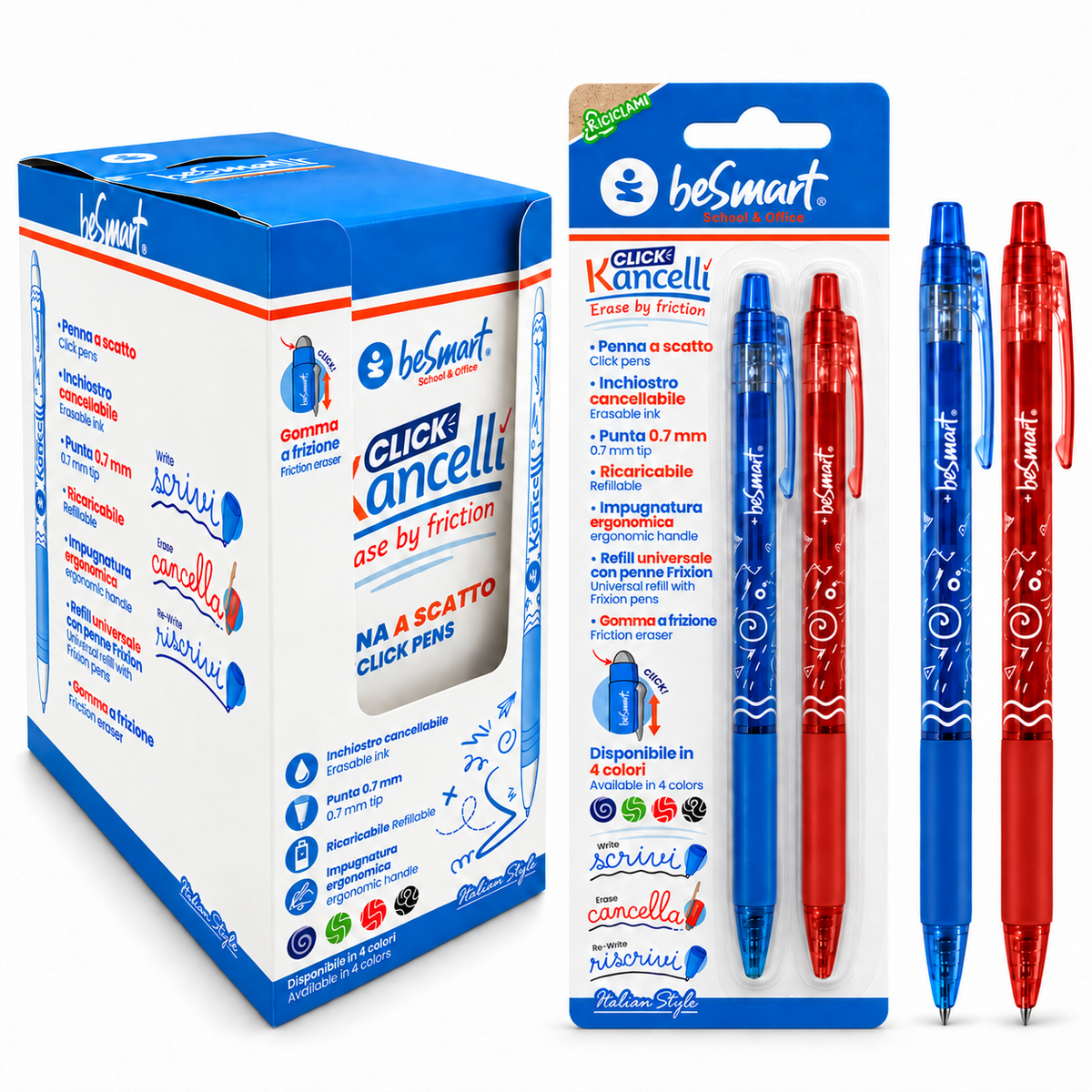 Kancelli' click blu-rossa in blister da 2 pezzi Be Smart