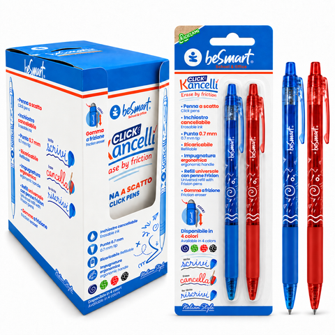 Blister de 2 canetas 'click' azul-vermelha Be Smart