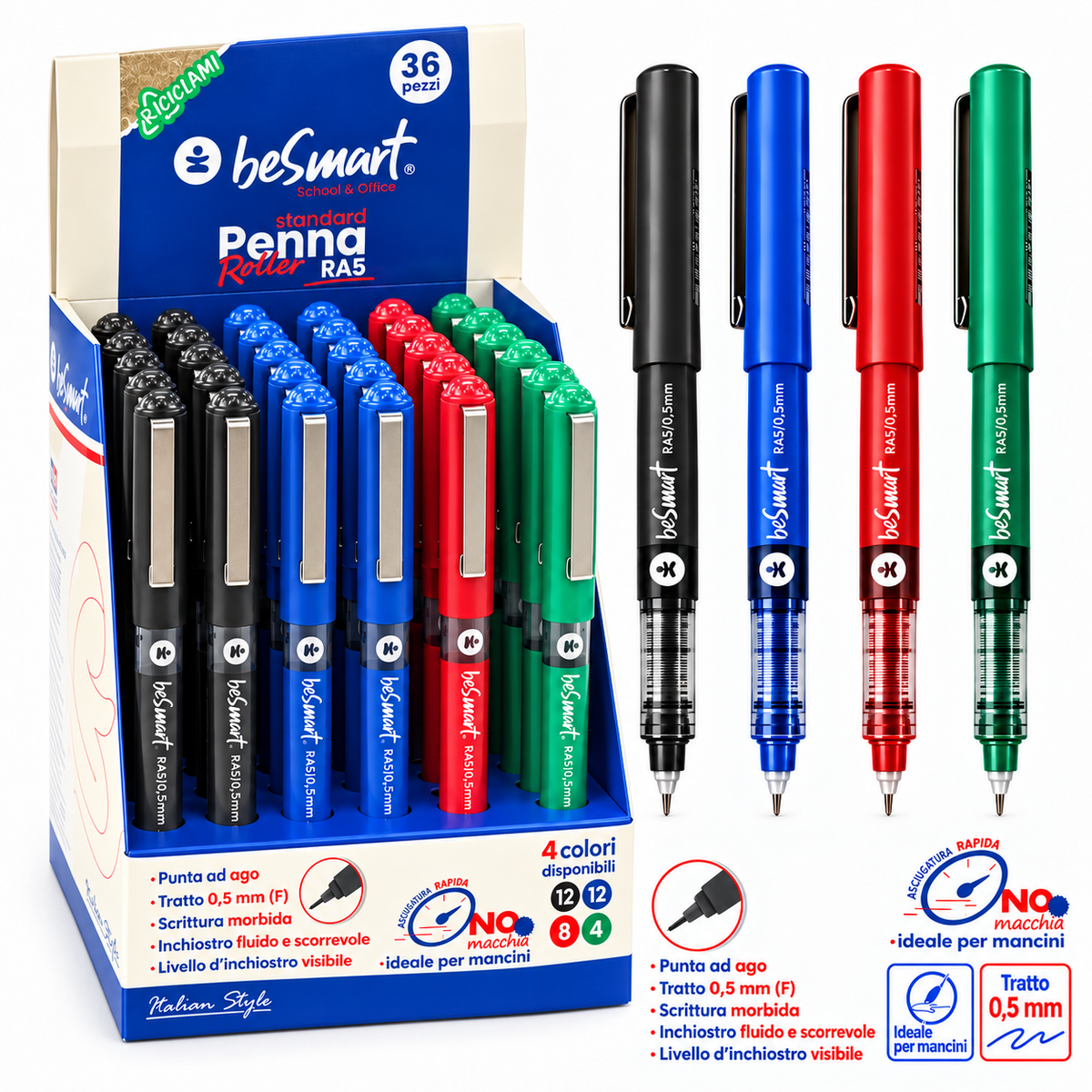 Penna roller RA5 in display 36 pezzi Be Smart