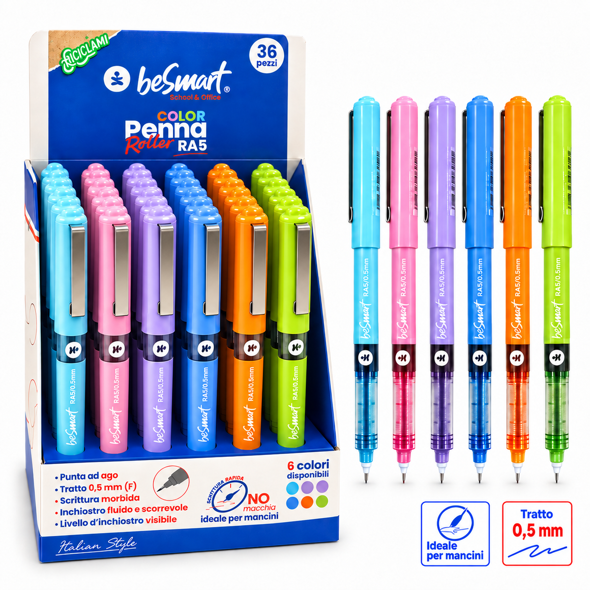 Penna roller RA5 colors in display 36 pezzi Be Smart
